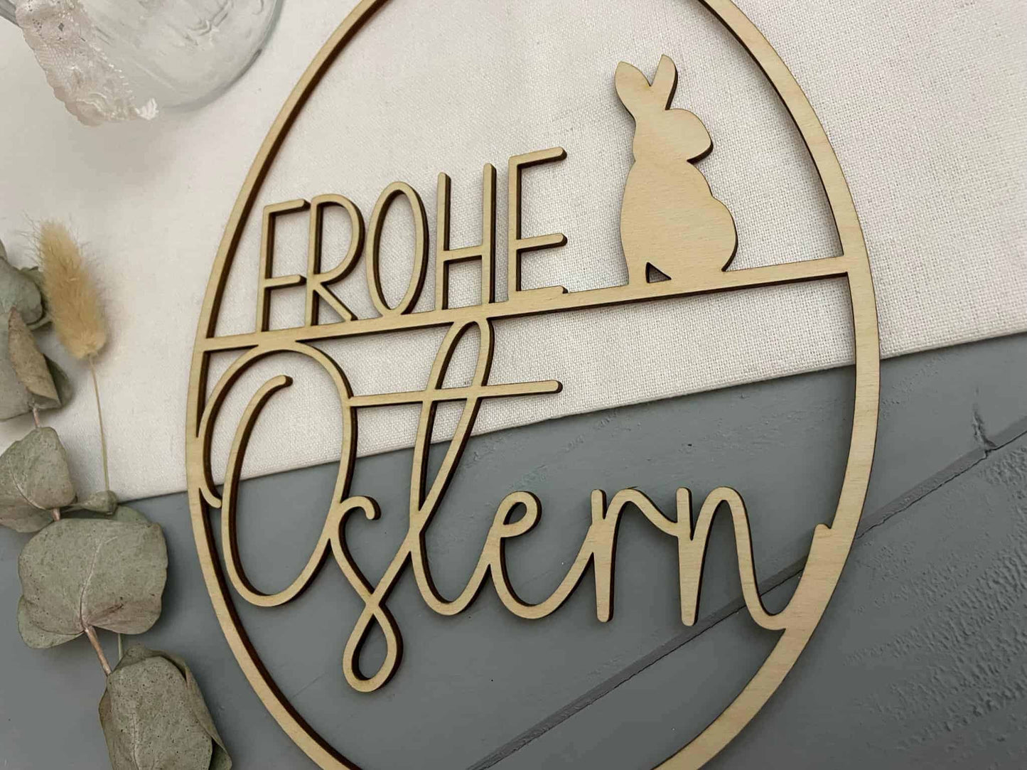 Ring Frohe Ostern Eierförmig - Holz - 000093