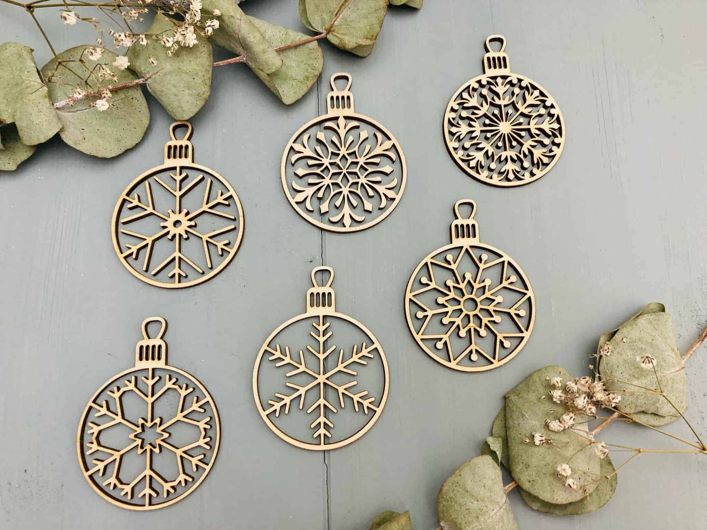 Weihnachstkugeln Ornamente Deko Basteln Weihnachten Holz 50 mm - Basteln 6er Set - 000061