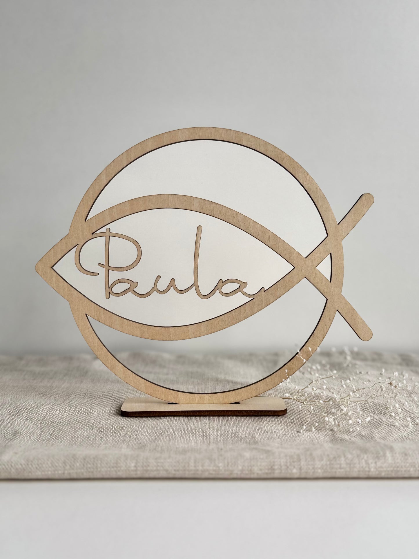 Tischaufsteller - Dekostecker Holz Rund Fisch