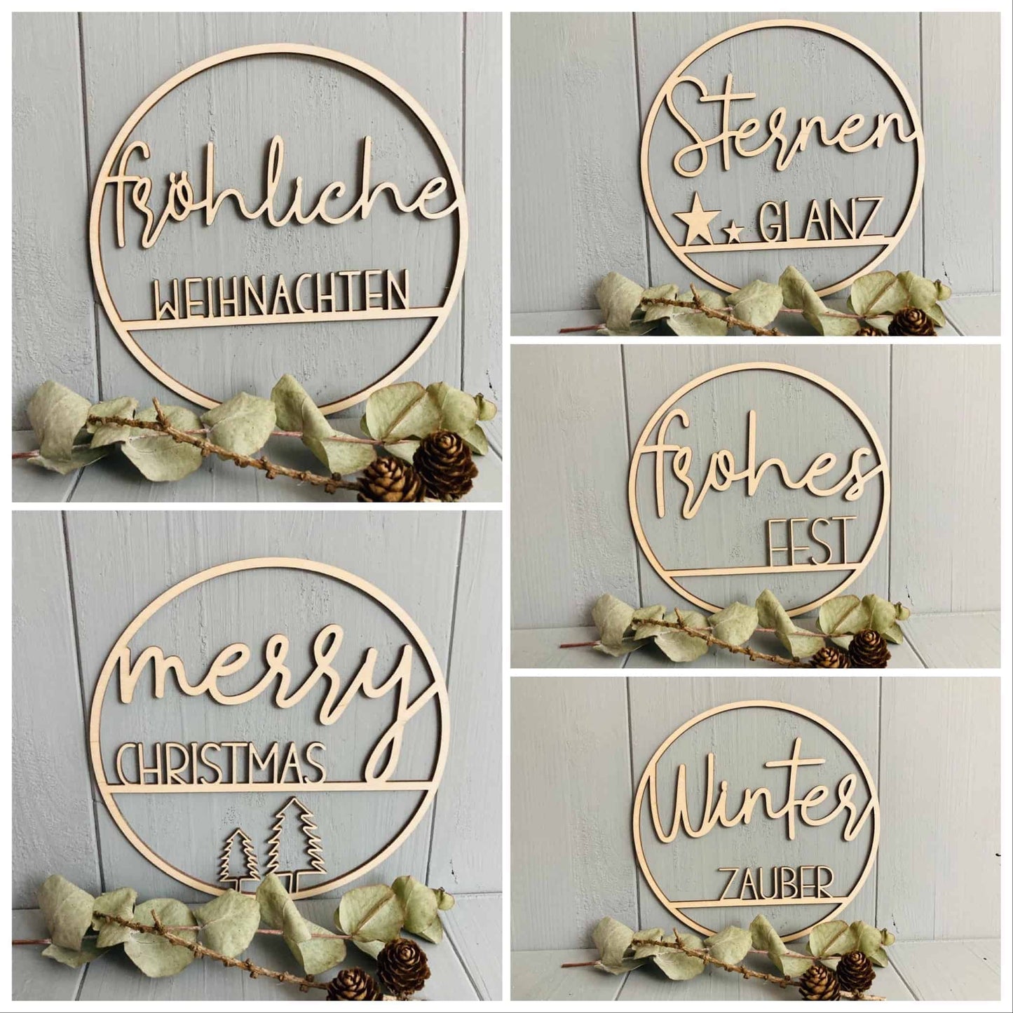 Türschild Türkranz Holzschild Holzkranz Weihnachten Frohes Fest Fröhliche Weihnachten Merry Christmas Sternen Glanz - 000068
