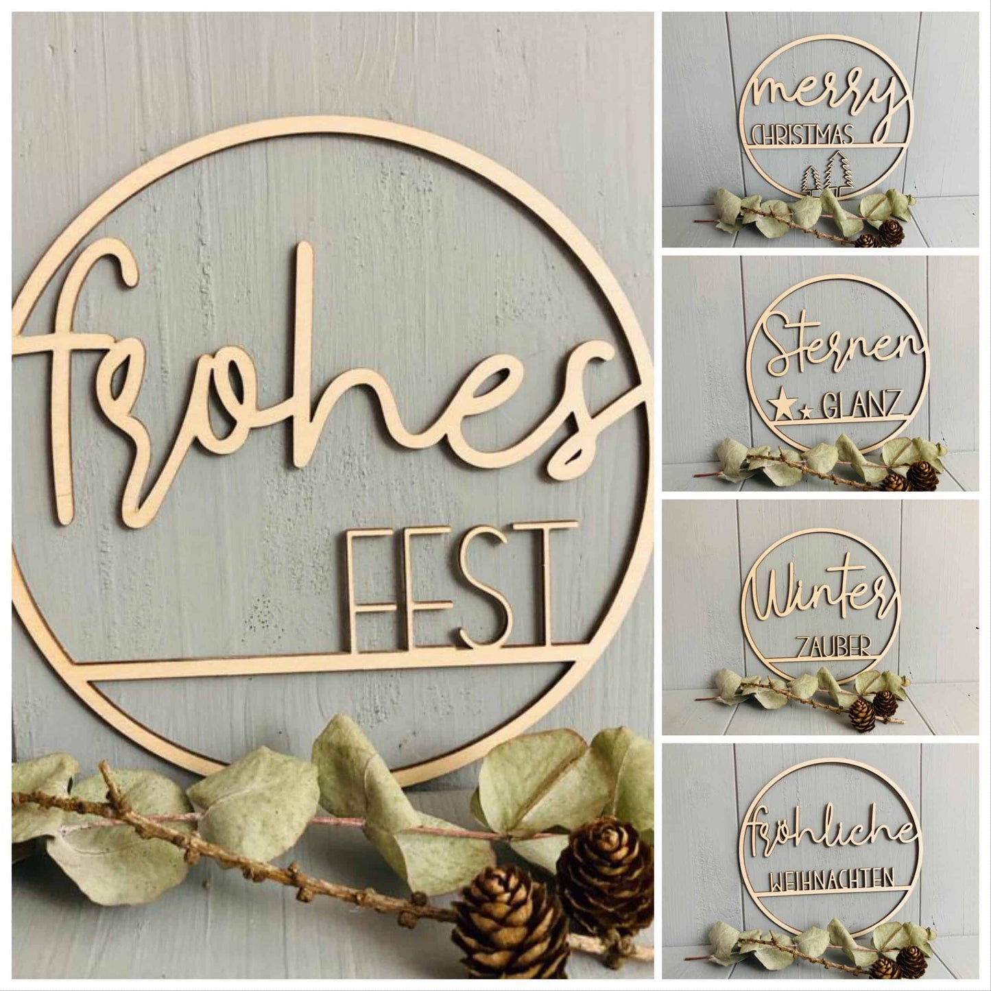 Türschild Türkranz Holzschild Holzkranz Weihnachten Frohes Fest Fröhliche Weihnachten Merry Christmas Sternen Glanz - 000068