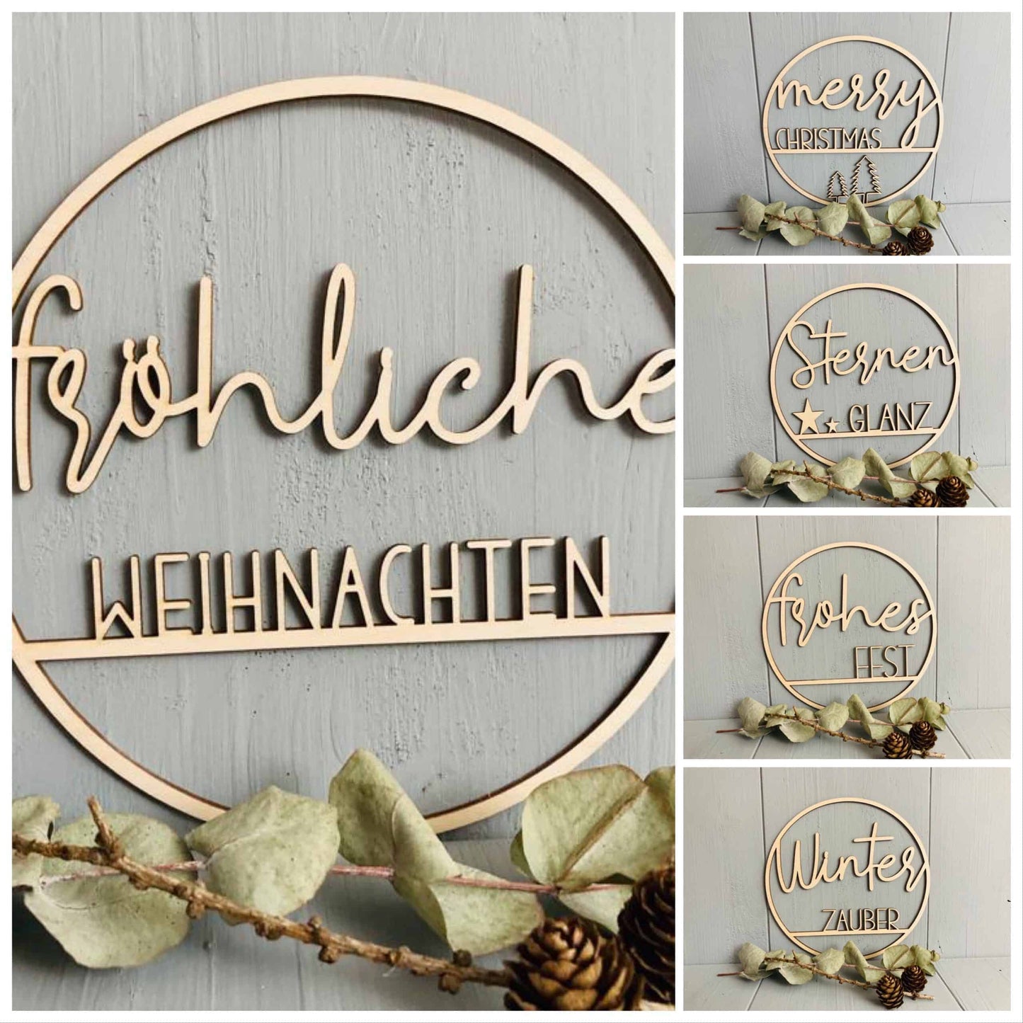 Türschild Türkranz Holzschild Holzkranz Weihnachten Frohes Fest Fröhliche Weihnachten Merry Christmas Sternen Glanz - 000068