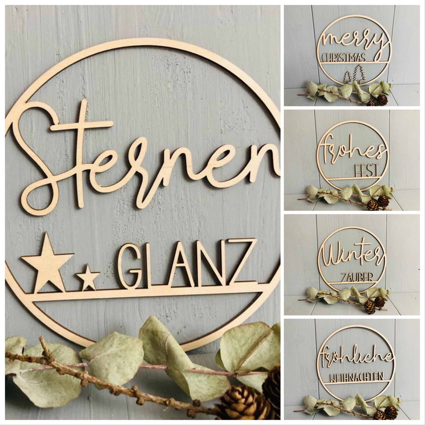Türschild Türkranz Holzschild Holzkranz Weihnachten Frohes Fest Fröhliche Weihnachten Merry Christmas Sternen Glanz - 000068