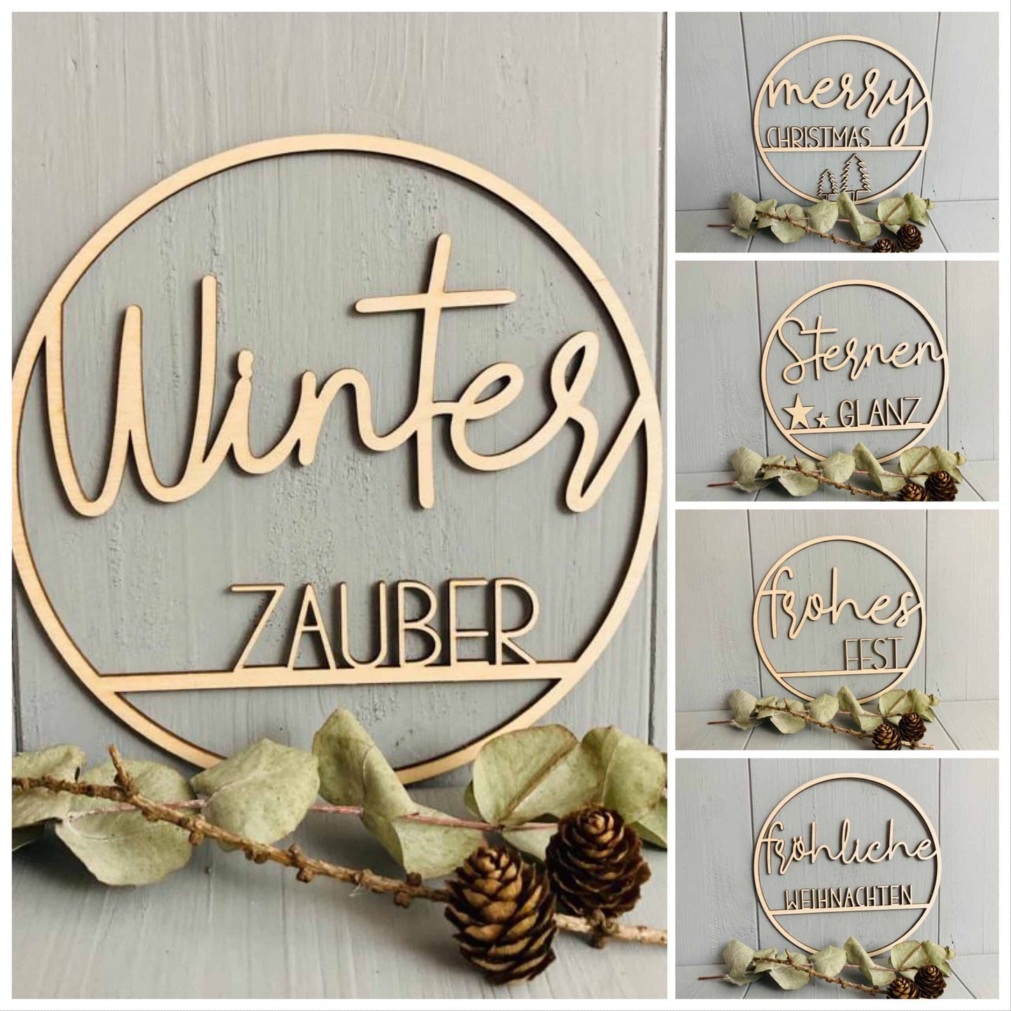 Türschild Türkranz Holzschild Holzkranz Weihnachten Frohes Fest Fröhliche Weihnachten Merry Christmas Sternen Glanz - 000068