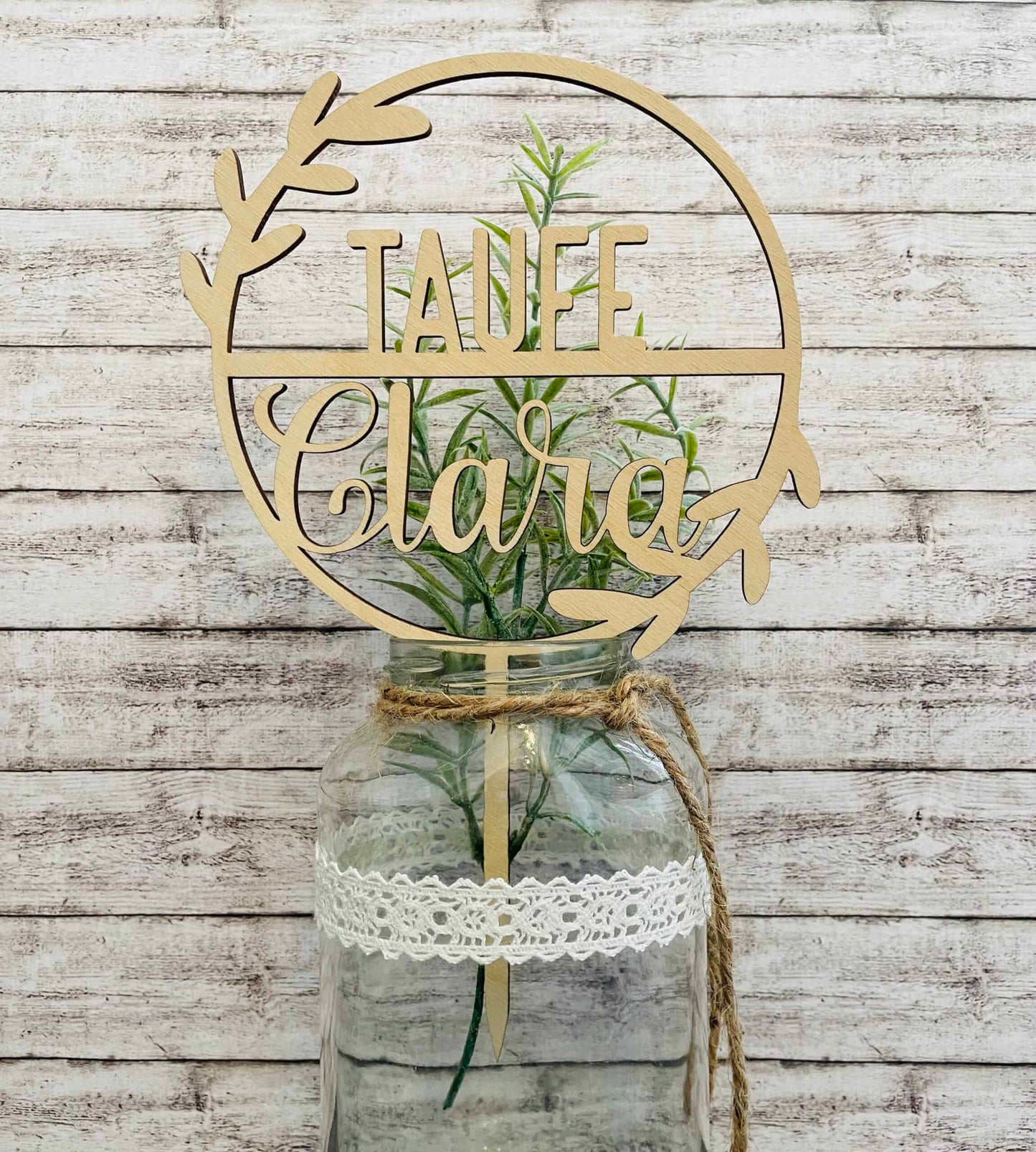 Dekostecker Holz - Taufe Rund150mm 01