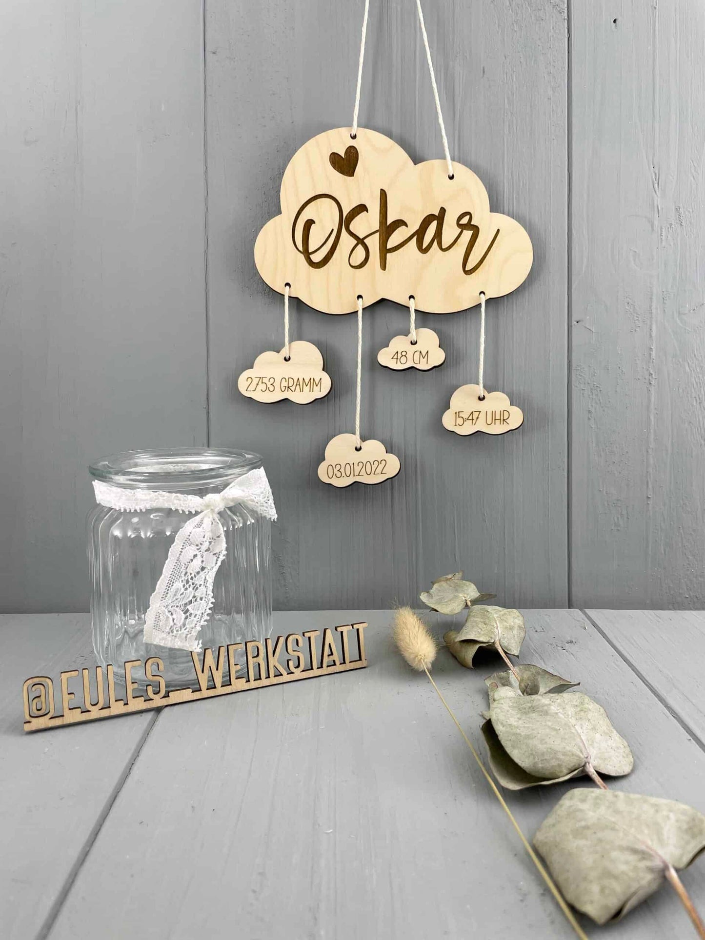 Mobile Wolke Geburtsschild Babyschild Name Geburtsdaten - 000101