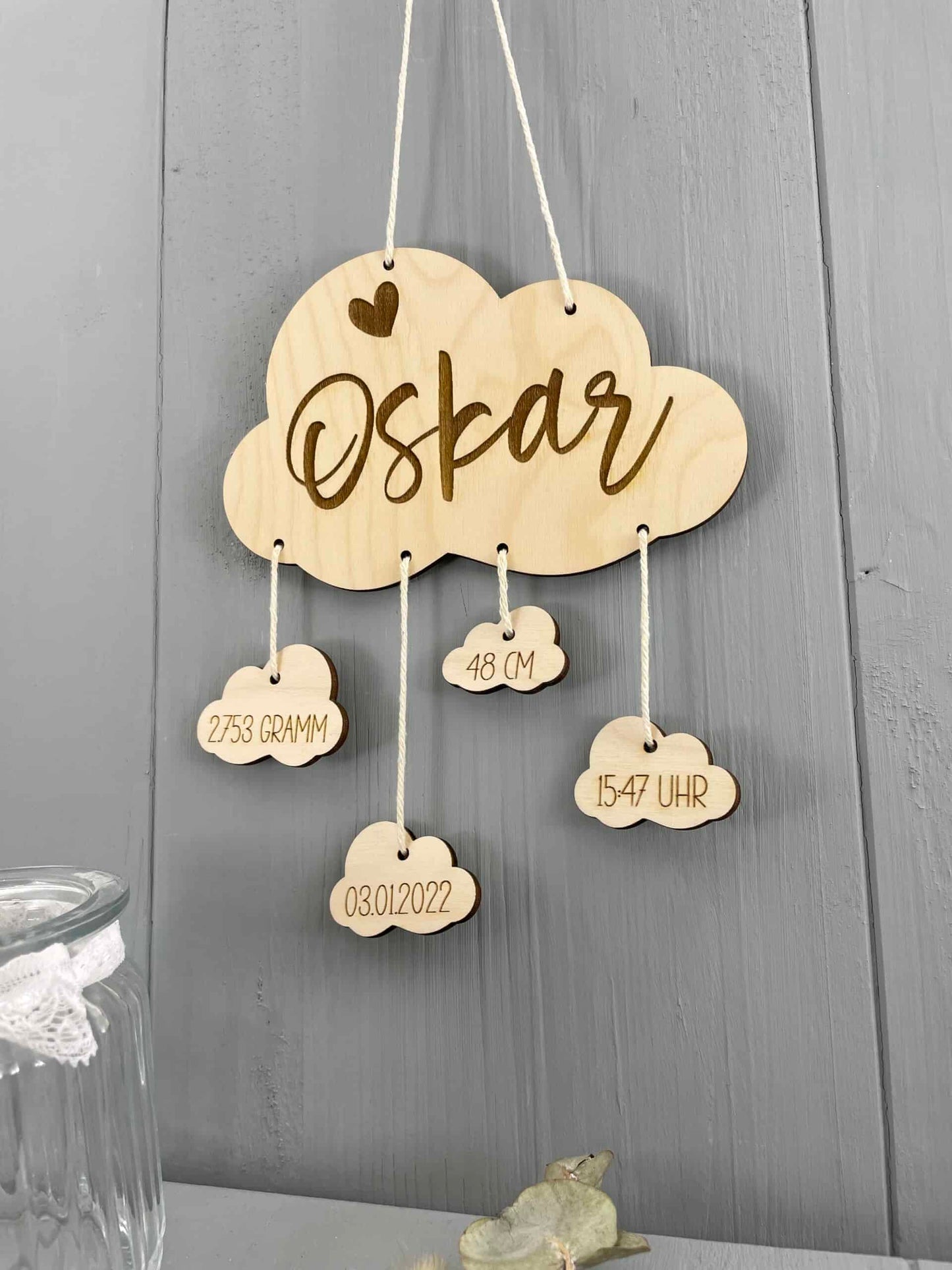Mobile Wolke Geburtsschild Babyschild Name Geburtsdaten - 000101