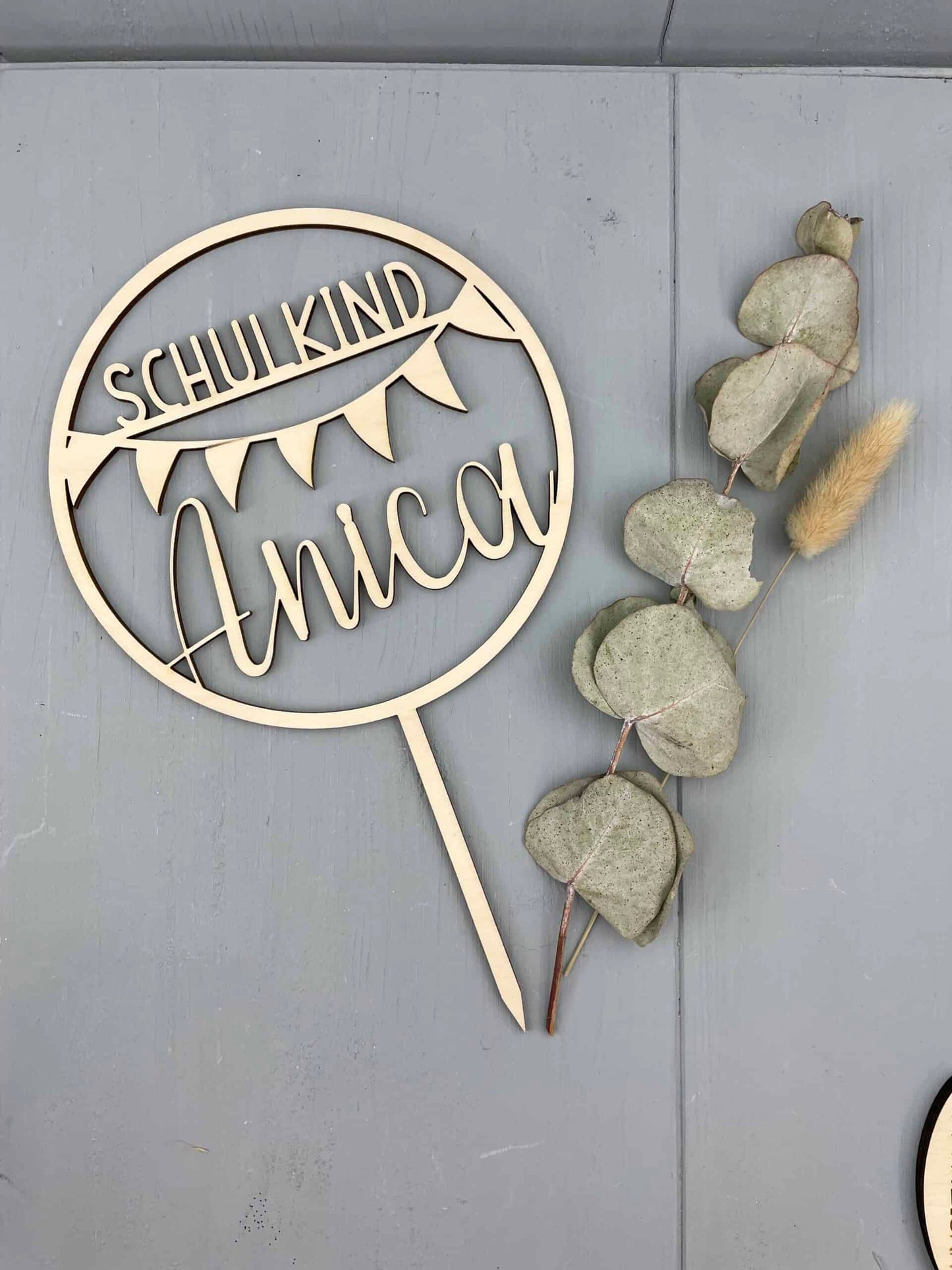 Dekostecker Holz - Schulanfang Geburtstag Wimpel 150mm - 000112