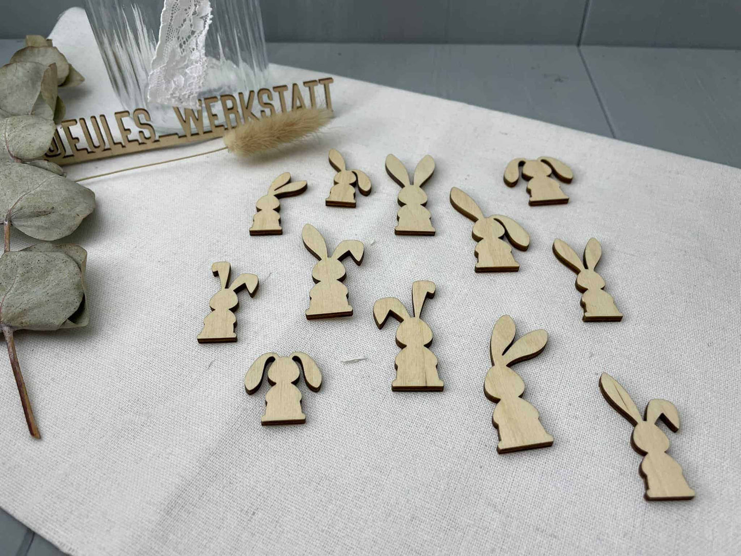 Osterhasen Bastelset 4 und 5 cm Holz - 12er Set