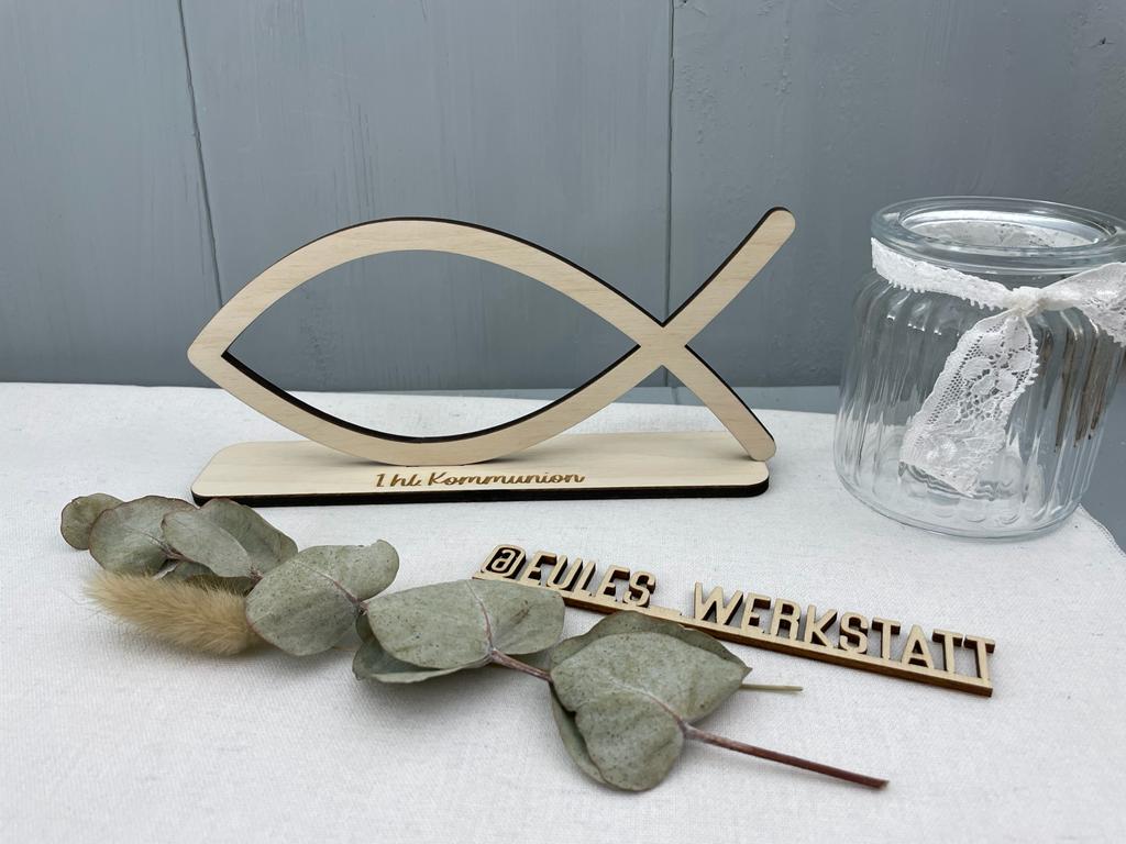 Tischauftsteller Fisch Kommunion Konfirmation Holz