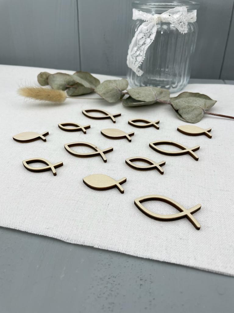 Fische Streudeko Tischdeko Basteln 3 und 4cm Holz - 12er Set - 000117