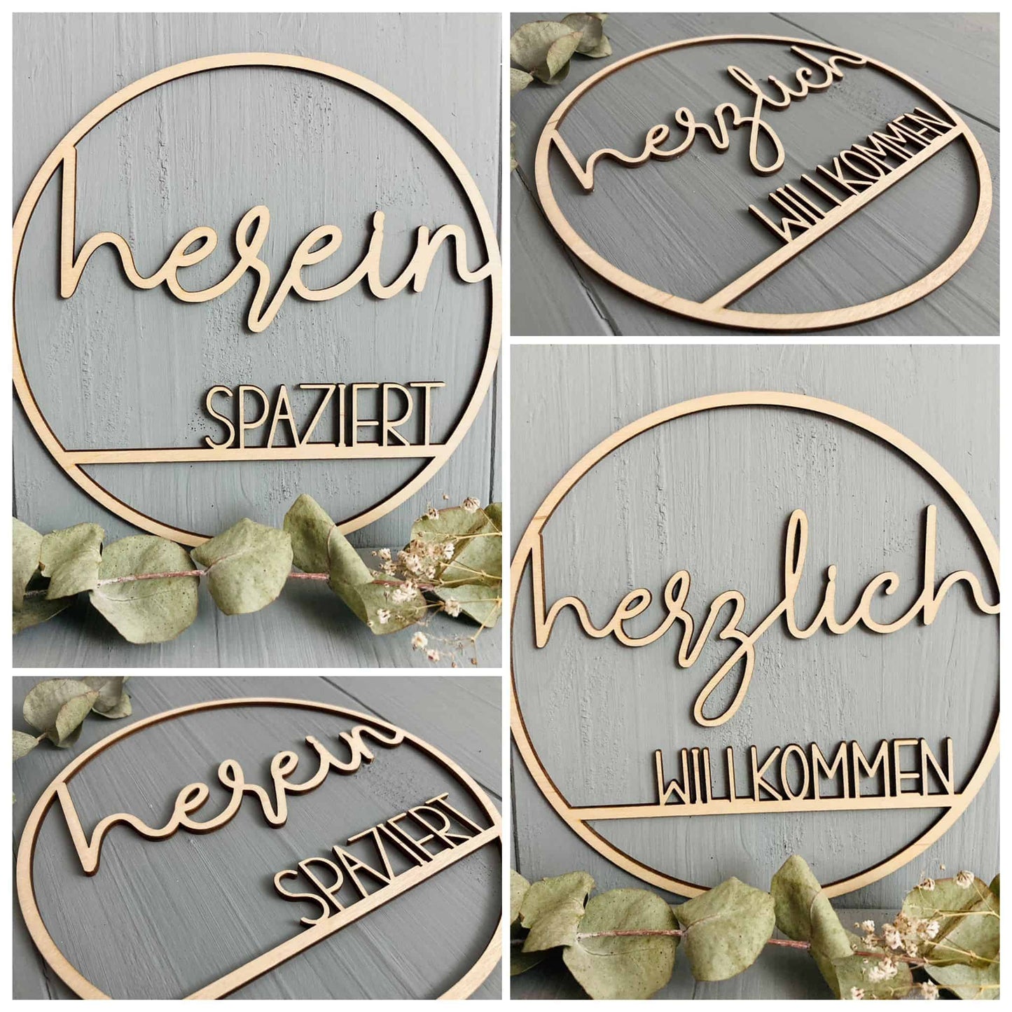 Türschild Türkranz Holzschild Holzkranz Hereinspaziert Herzlich Willkommen - 000069