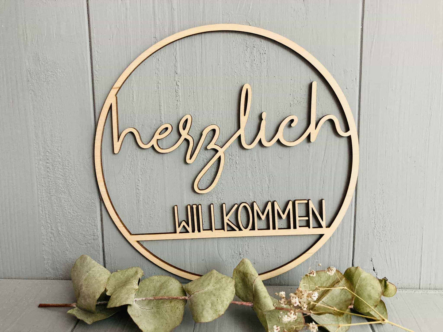 Türschild Türkranz Holzschild Holzkranz Hereinspaziert Herzlich Willkommen - 000069