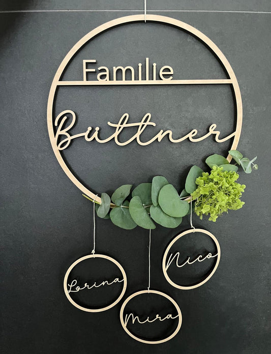 Familienschild Holz mit Namen - rund